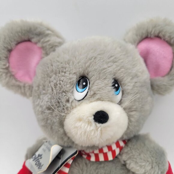 Mattel Emotions Vintage Christmas Gray Mouse Plush Red Scarf Black Boots Stuffed - Picture 2 of 13